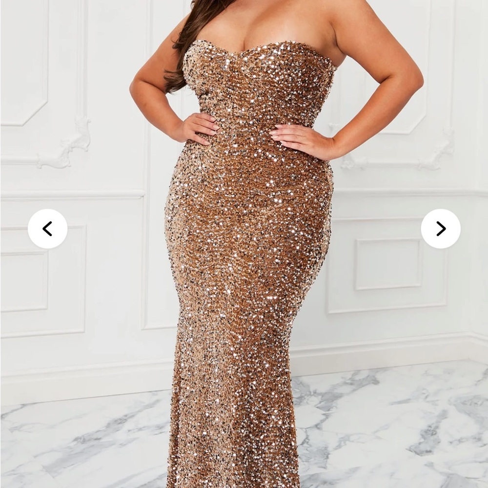 Fashion Nova Strapless Sequin Dress - Gold